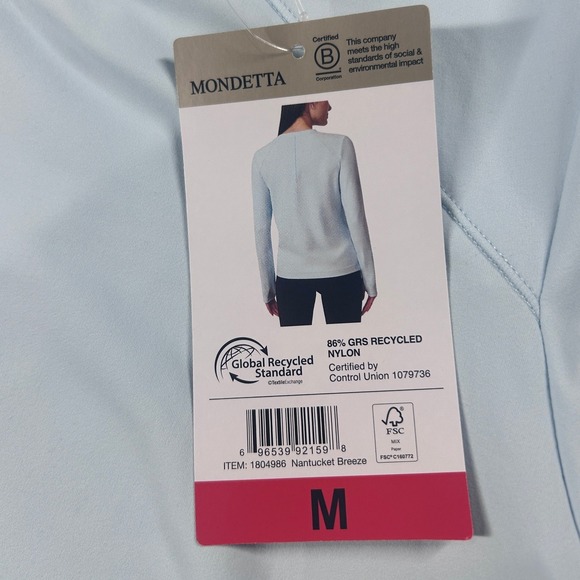 Mondetta Active Long Sleeve Top Polygiene Shirt Light Blue Medium NEW - Picture 6 of 10